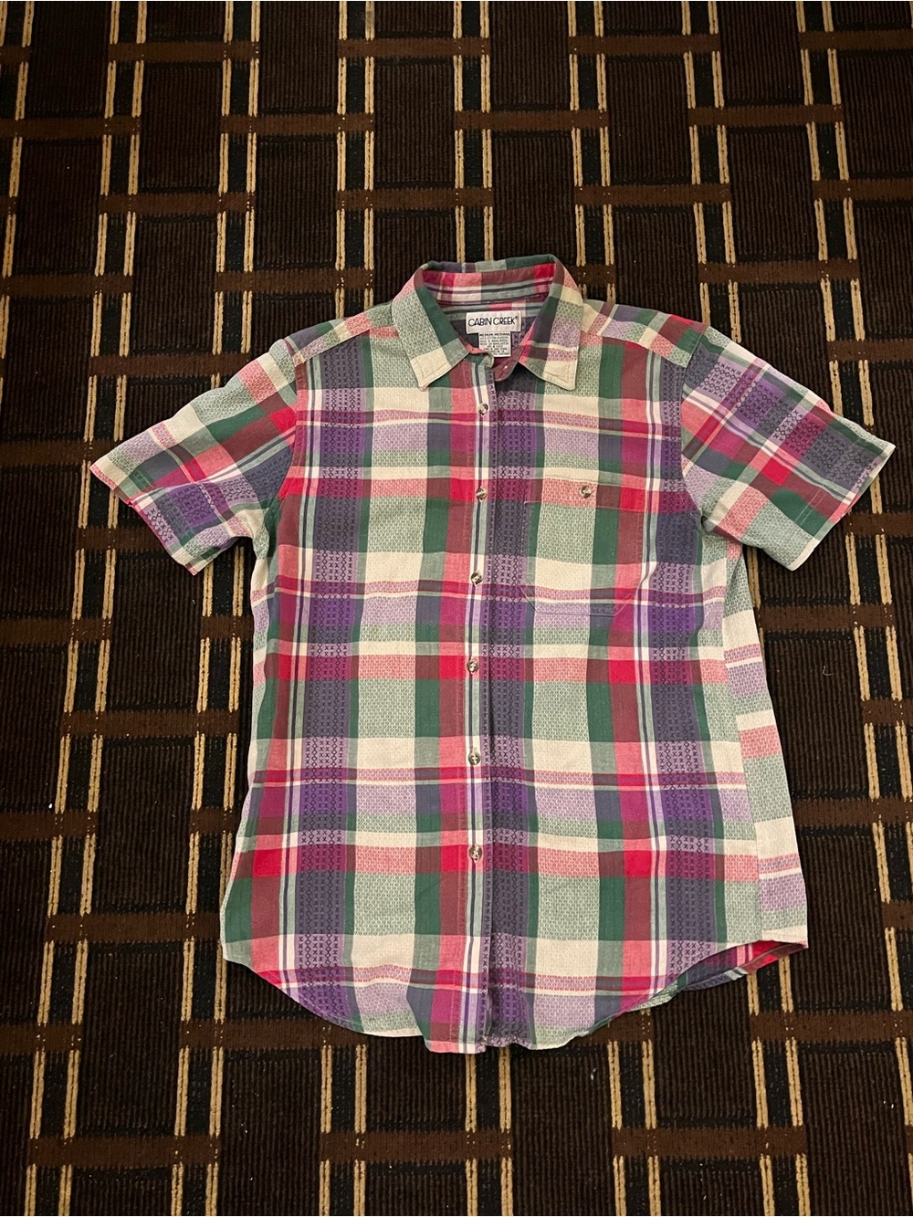 Vtg 90s Women’s Cabin Creek Button Down Pink Plaid Tshirt Medium Cottagecore 808